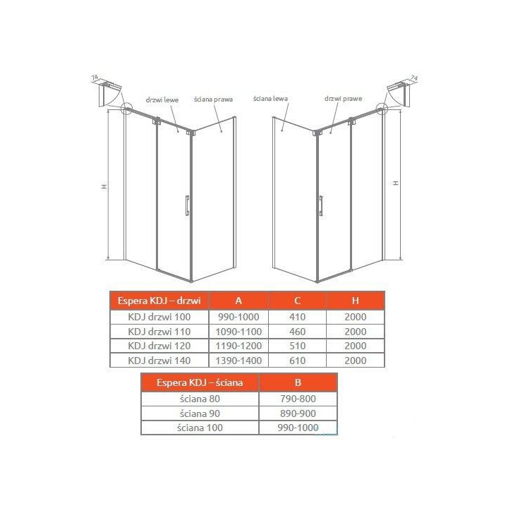 Drzwi prysznicowe 140 lewe Radaway Espera KDJ szkło przejrzyste, profil chrom- sanitbuy.pl