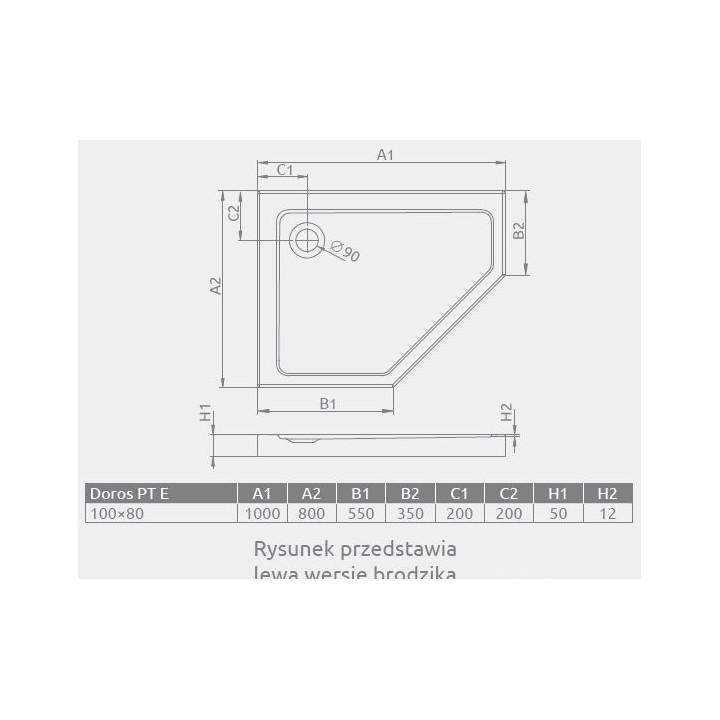 Brodzik pięciokątny lewy Radaway Doros PT E 100x80cm biały- sanitbuy.pl