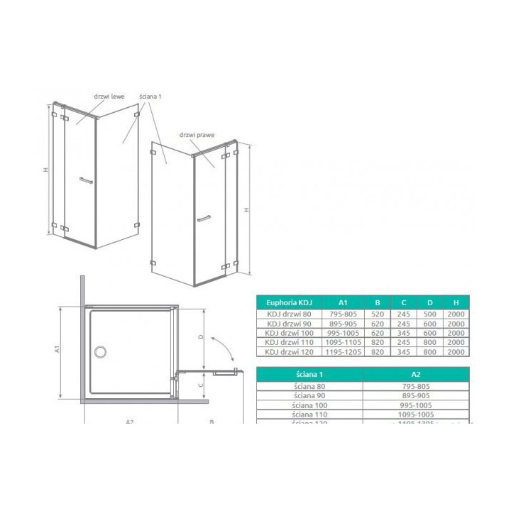 Drzwi prysznicowe 100 lewe Radaway Euphoria KDJ szkło przejrzyste - sanitbuy.pl
