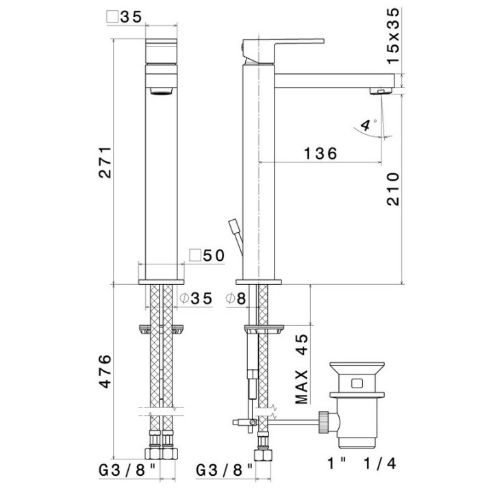 Bateria umywalkowa wysoka NewForm Ergo Q, chrom- sanitbuy.pl