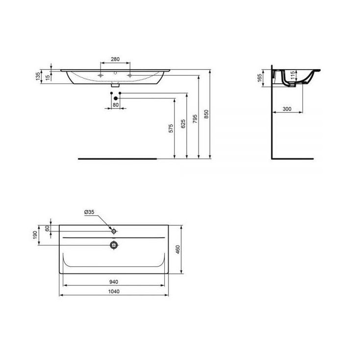 Umywalka Ideal standard Connect Air z powierzchniami bocznymi 104 cm 1040 x 460 x 165- sanitbuy.pl