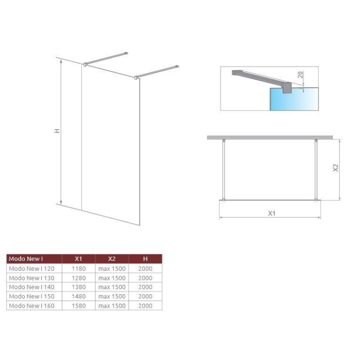 Ścianka Walk-In Radaway Modo New Black I 160, 158x200cm, szkło przejrzyste- sanitbuy.pl