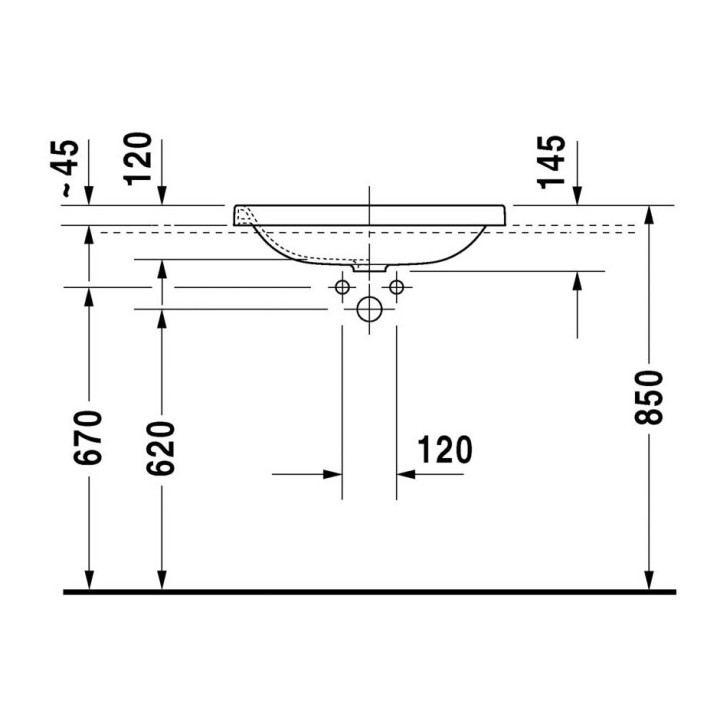 Umywalka Dravit DuraStyle wpuszczana w blat 60x43cm bez przelewu bez półki na baterię, biała- sanitbuy.pl