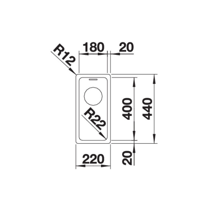 Zlewozmywak stalowy jednokomorowy Blanco Andano 180-U 22x44 cm podwieszany bez korka automatycznego, bez dodatków, stalowy - san
