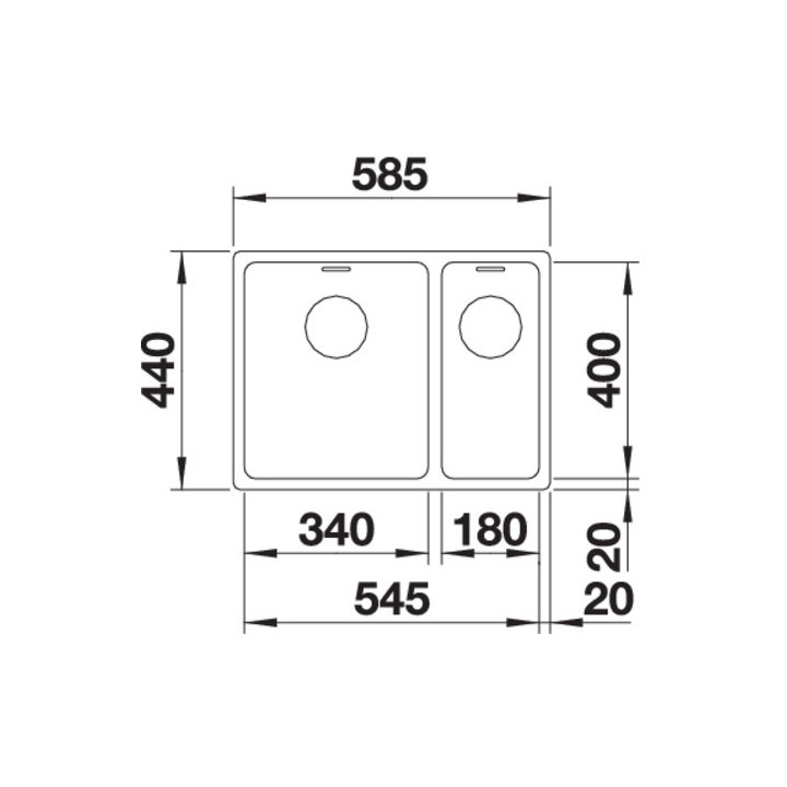 Zlewozmywak stalowy półtorakomorowy Blanco Andano 340/180-U 58,5x44 cm podwieszany, lewa komora, bez korka automatycznego, stalo