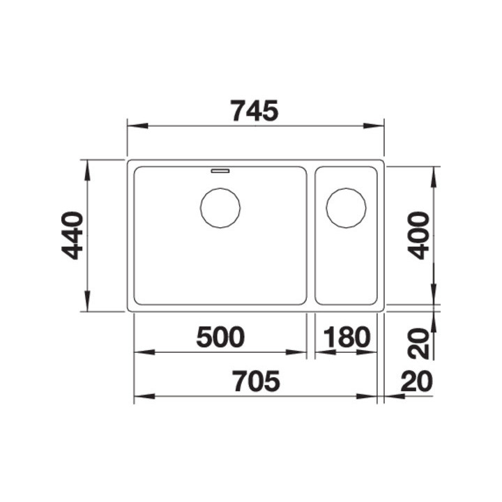 Zlewozmywak stalowy półtorakomorowy Blanco Andano 500/180-U 74,5x44 cm podwieszany, z korkiem automatycznym, prawa komora, stalo