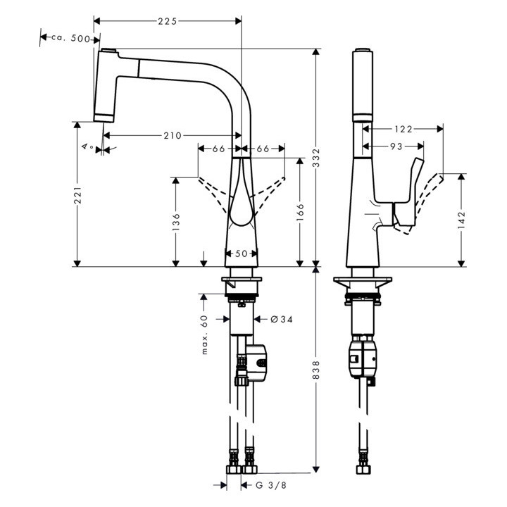 Bateria kuchenna Hansgrohe Metris 220 z wyciąganą wylewką DN15, chrom- sanitbuy.pl