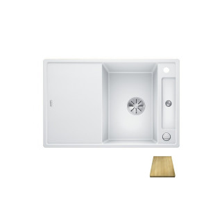 Zlew konglomeratowy + deska drewniana Axia III 45S Blanco Silgranit InFino 510x780 perłowoszary- sanitbuy.pl