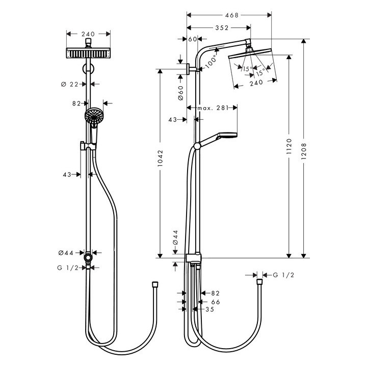 Komplet prysznicowy Hansgrohe Crometta E Showerpipe E 240 1jest Reno EcoSmart DN15, chrom- sanitbuy.pl