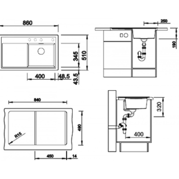 Zlew konglomeratowy DELTA II Blanco Silgranit z korkiem automatycznym i InFino1057x575mm kawowy- sanitbuy.pl