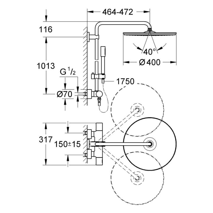 Zestaw prysznicowy Grohe Rainshower Jumbo/Sena, ramię 450mm, z termostatem- sanitbuy.pl