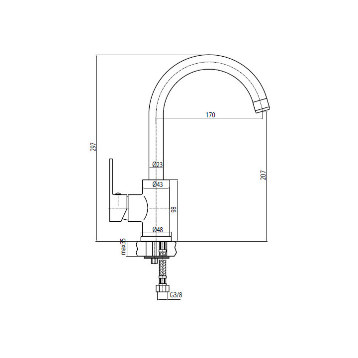 Bateria kuchenna Valvex Tube stojąca jednouchwytowa, chrom- sanitbuy.pl