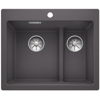 Zlew konglomeratowy Pleon 5 Split Blanco Silgranit 615x510 mm 2x korek InFino z sitkiem, antracyt- sanitbuy.pl