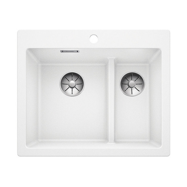 Zlew konglomeratowy Pleon 5 Split Blanco Silgranit 615x510 mm 2x korek InFino z sitkiem, perłowoszry- sanitbuy.pl