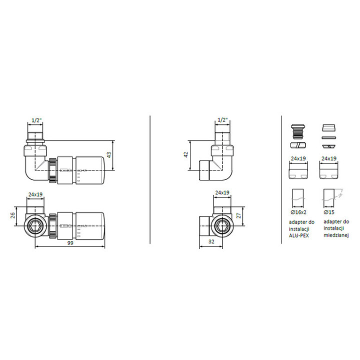Zawór trójosiowy termostatyczny GZ 1/2'', chrom- sanitbuy.pl