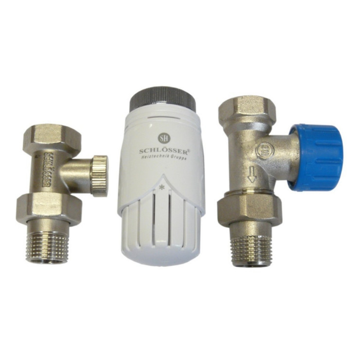 Zestaw armatury grzejnikowej Schlosser prosty z głowicą- sanitbuy.pl