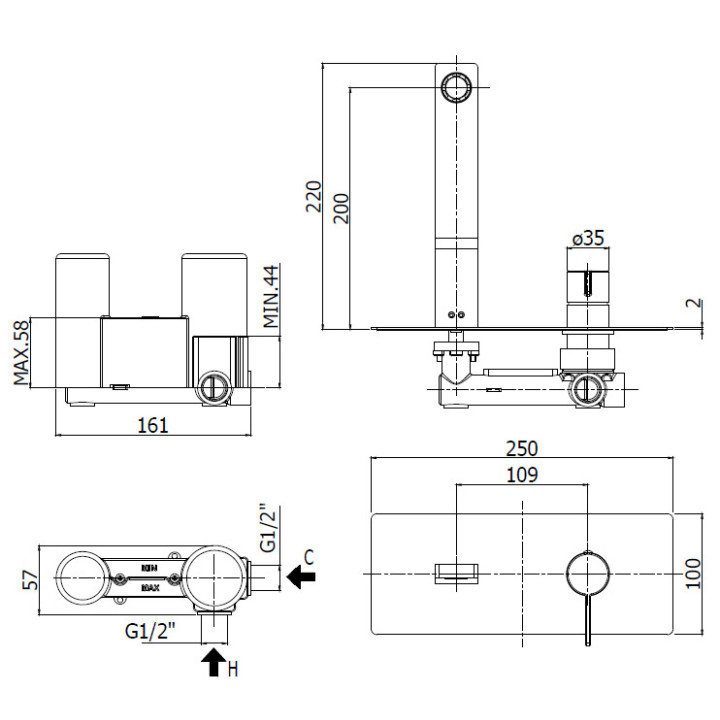 Bateria umywalkowa Paffoni Rock podtynkowa wylewka 15cm, chrom- sanitbuy.pl