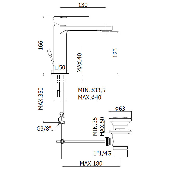 Bateria umywalkowa Paffoni Tango stojąca bez korka, chrom- sanitbuy.pl