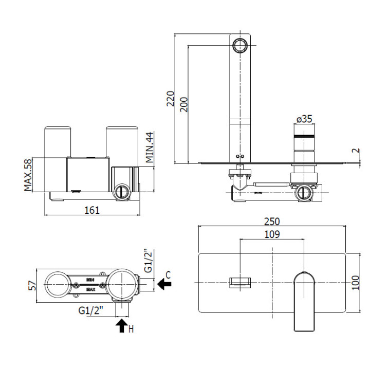 Bateria umywalkowa Paffoni Tango podtynkowa wylewka 150mm, chrom- sanitbuy.pl