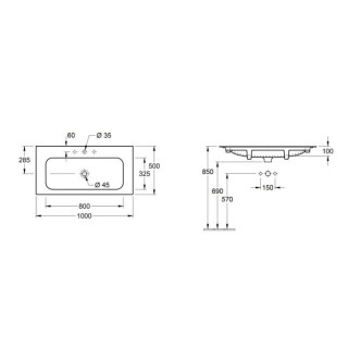 Umywalka meblowa Villeroy&Boch Finion, prostokątna, 100x50, Weiss Alpin CeramicPlus