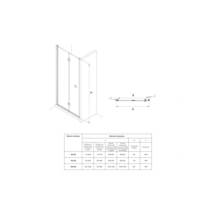 Capital Drzwi składane do wnęki prysznicowej profile aluminiowe chromowane z powłoką MaxiClean