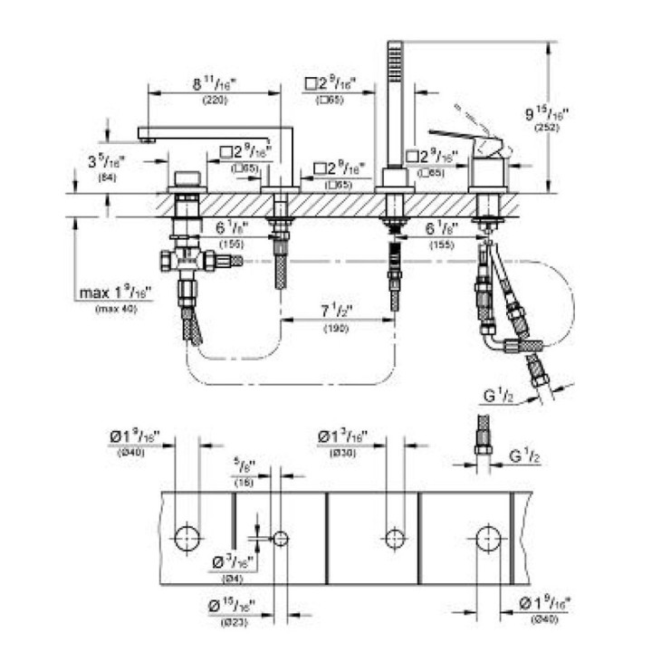 Kombinacja wannowa GROHE Eurocube stojąca, wys. 252 mm, chrom, 3-otworowa, bez wylewki- sanitbuy.pl
