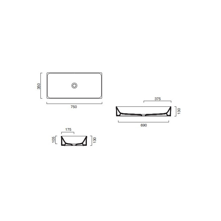 Umywalka nablatowa Catalano Zero, 75x35, biały