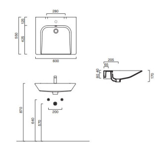 Umywalka wisząca Catalano Sfera, 60x55cm, z przelewem, biały