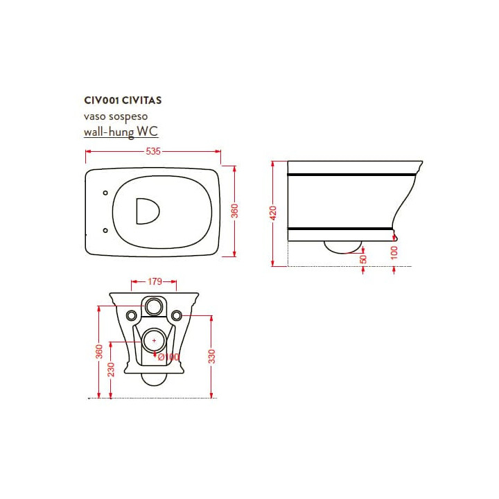 Miska wc wisząca Art Ceram Civitas, 36x54cm, biała