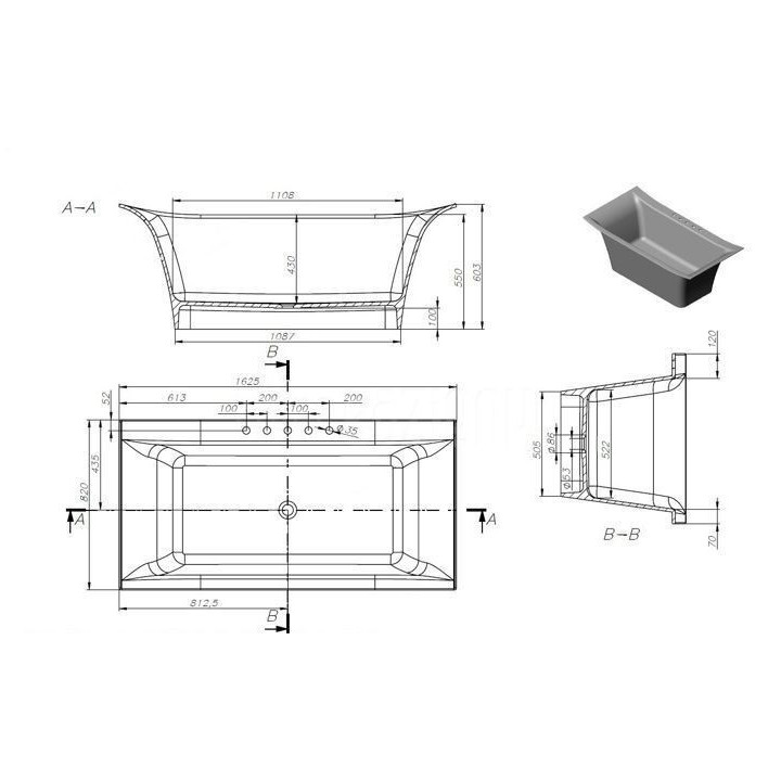 Wanna wolnostojąca, Sanitti DUE, 1625x820x603, bez przelewu, biały 