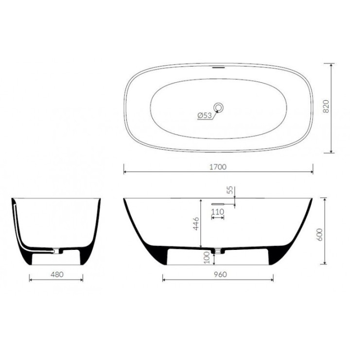 Wanna wolnostojąca, SETTE, 1700x820x600, z przelewem, biały , Nr. kat. P_W_640_01_1700