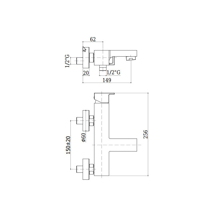 Bateria wannowa Paffoni Elle, ścienna, z zestawem natryskowym, czarny mat