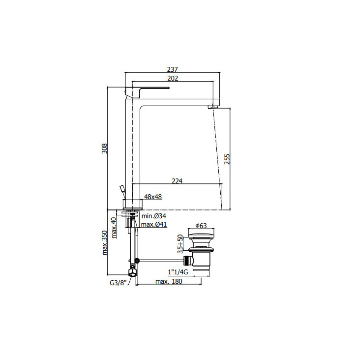 Bateria umywalkowa  Paffoni Elle, pionowa, bez korka, czarny mat, EL081NO, Nr. kat. EL081NO