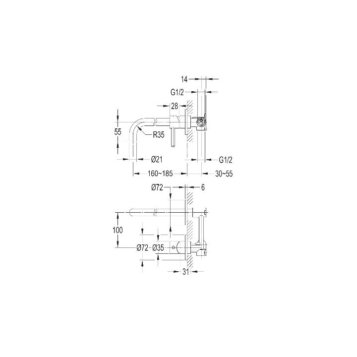 Bateria umywalkowa podtynkowa Omnires, czarny 