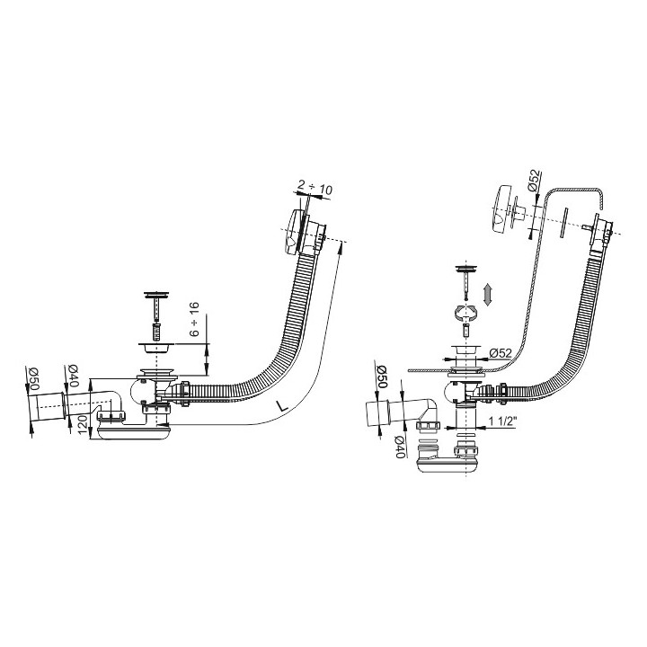Syfon wannowy Sanplast śr. 52 x 100, korek automatyczny, biały- sanitbuy.pl