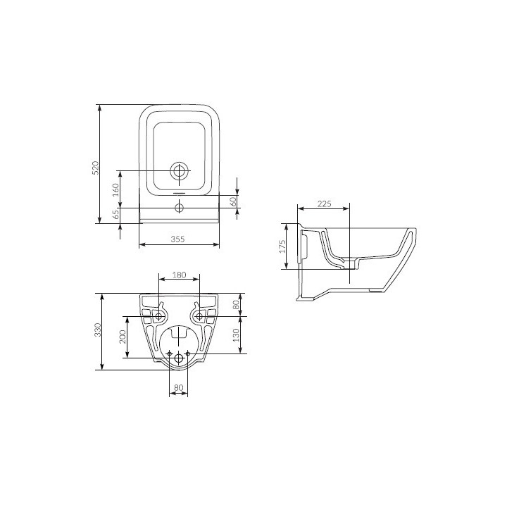 Bidet wiszący Cersanit Crea,  52x35,5 cm, z ukrytym mocowaniem, biały