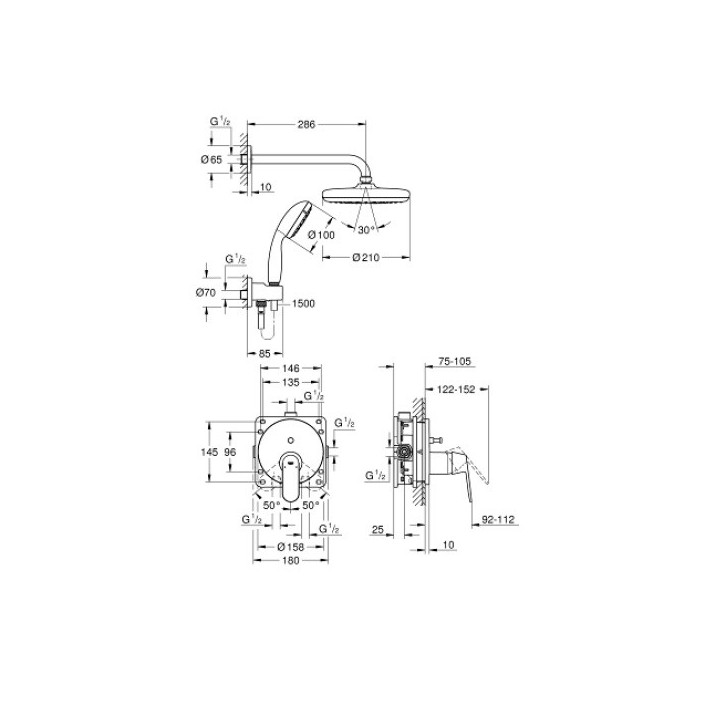 Zestaw prysznicowy Grohe Eurosmart Cosmopolitan Tempesta 210, z deszczownicą, chrom