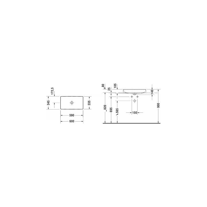 Umywalka nablatowa Duravit DuraSquare ,  prostokątna, 60x34.5 cm, powłoka WonderGliss, biały