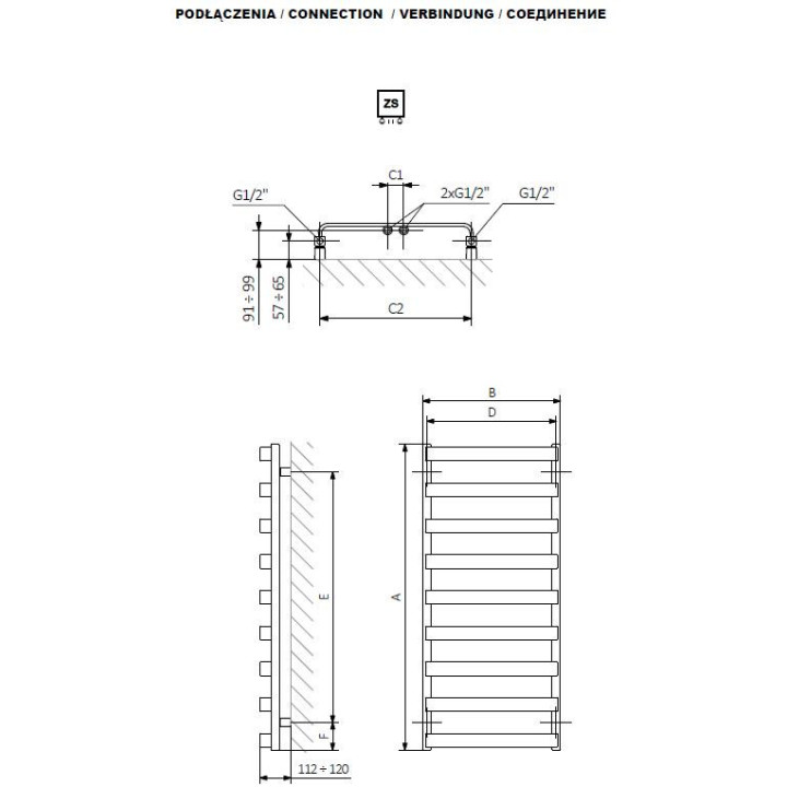 Grzejnik łazienkowy Excellent Horos 96 960x500, szary metalik