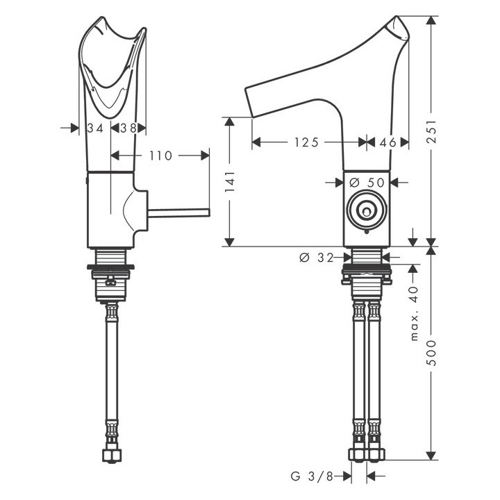 Bateria umywalkowa Axor Starck V, Jednouchwytowa, chrom