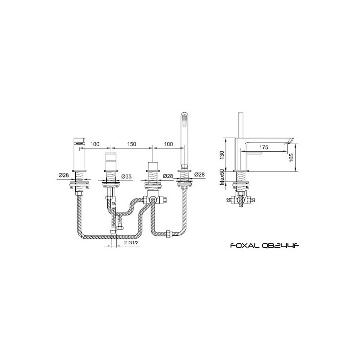 Bateria wannowa Kohlman Foxal,  4-otworowa, z mieszaczem, chrom