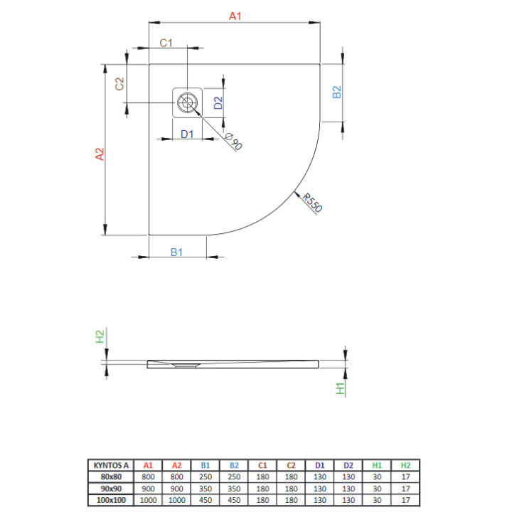 Brodzik Radaway Kyntos A, półokrągły, 100x100, konglomerat, biały