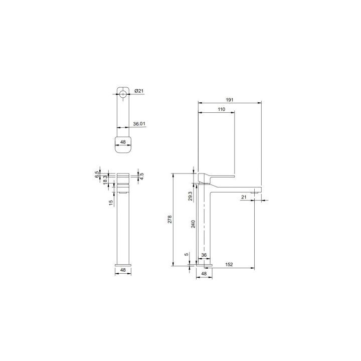 Bateria umywalkowa wysoka Omnires Slide, wysokość 28cm