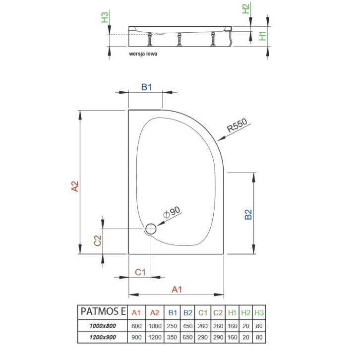 Brodzik akrylowy Radaway Patmos E 100x80 cm półokrągły prawy