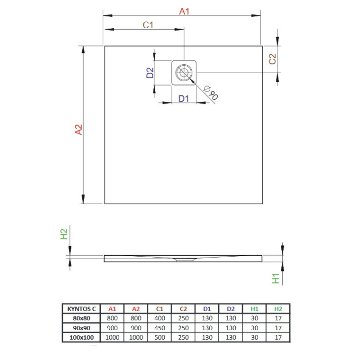 Brodzik Radaway Kyntos C, 80x80, antracytowy