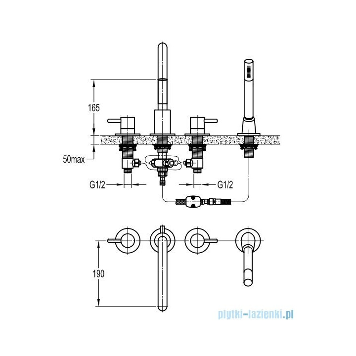 Bateria wannowa 4-otworowa Omnires Y czerń