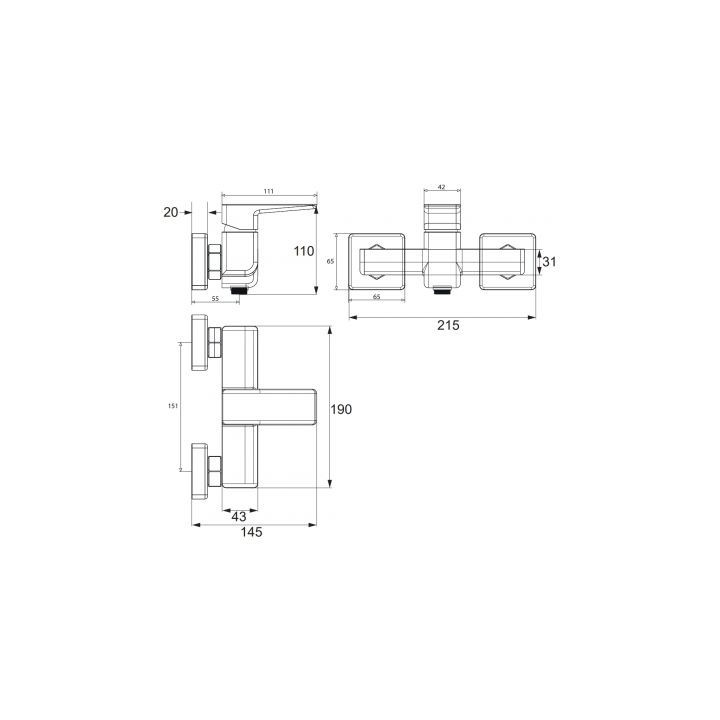 Bateria prysznicowa natynkowa solo Omnires Parma chrom & biel