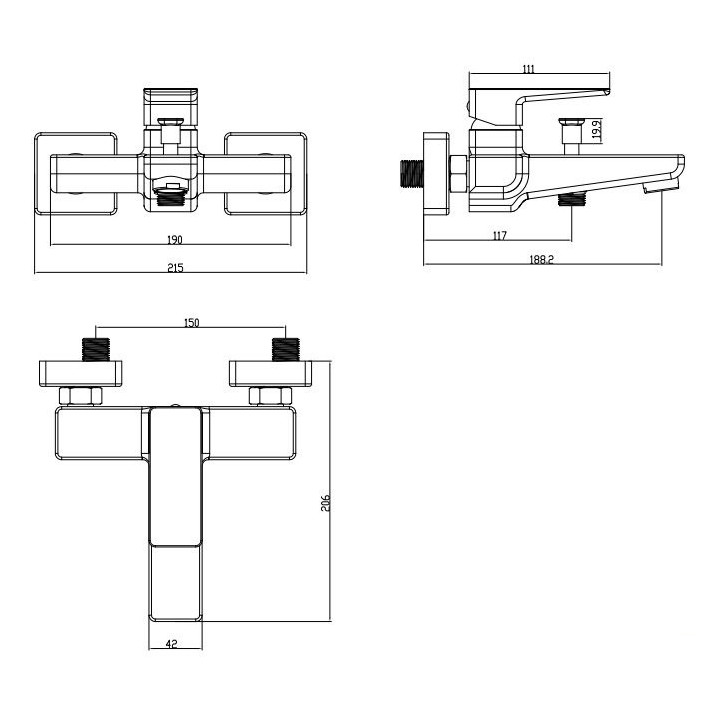 Bateria wannowa natynkowa solo Omnires Parma czarny mat