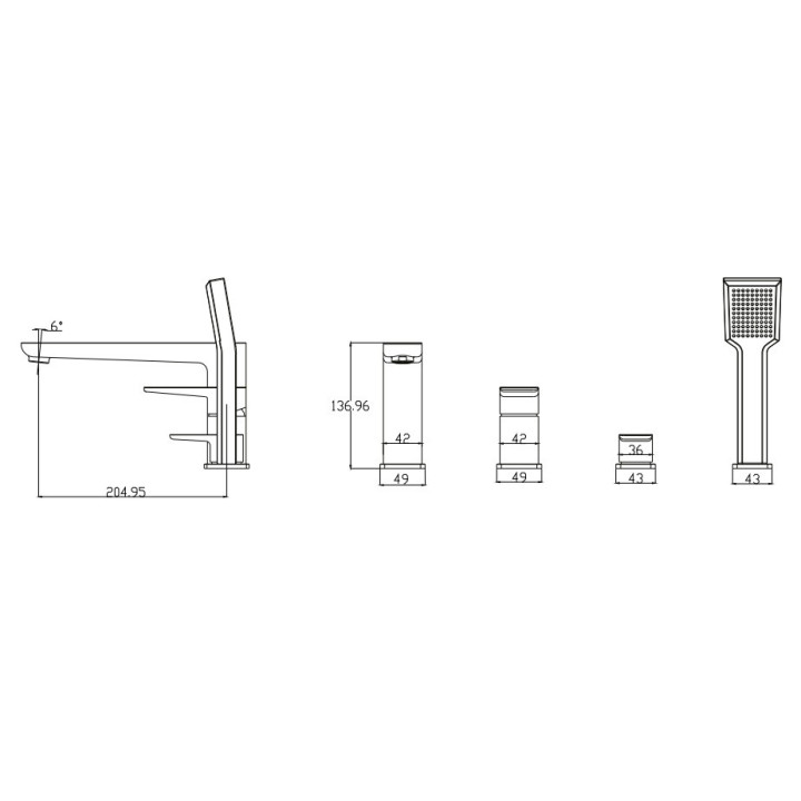 Bateria wannowa 4-otworowa Omnires Parma czarny mat