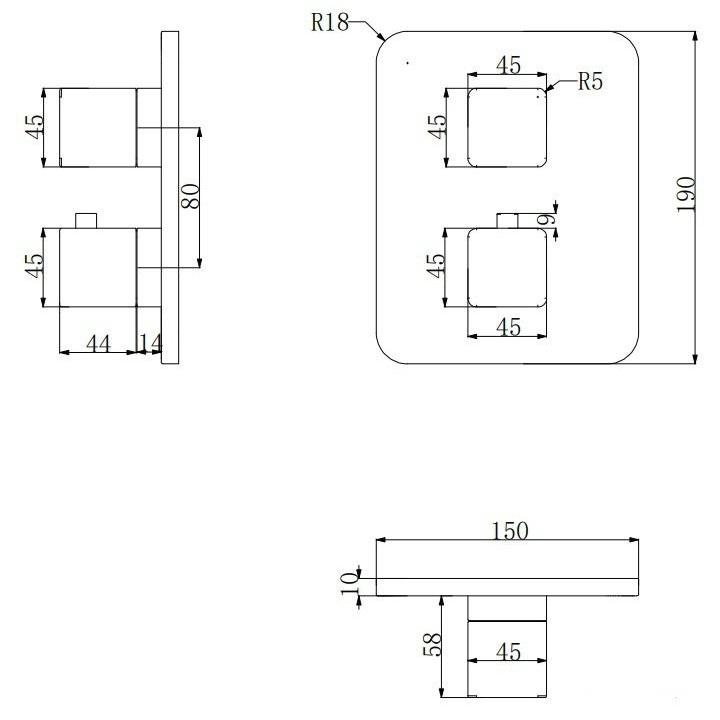 Bateria wannowa podtynkowa termostatyczna solo 2-wyjsciowa Omnires Parma czarny mat
